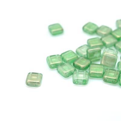 6mm Halo Verona Green Two Hole Tile Czech Glass Beads by CzechMates - Goody Beads