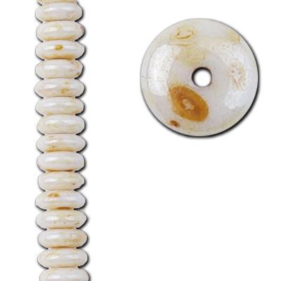 6mm Ivory Opaque with Speckled Natural Luster Finish Czech Disc Spacer Beads from Raven's Journey - Goody Beads