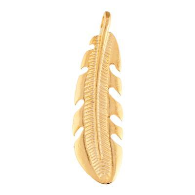 31mm Satin Gold Bold Feather Charm - Goody Beads