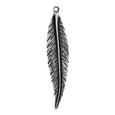 51mm Antique Silver Large Wispy Feather Charm - Goody Beads