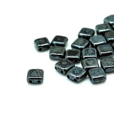 6mm Hematite Two Hole Tile Czech Glass Beads by CzechMates - Goody Beads