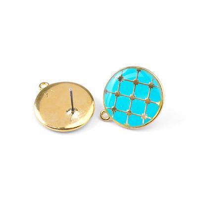 17mm Turquoise Tile Enamel Gold Plated Earring Post