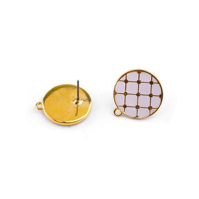 17mm White Tile Enamel Gold Plated Earring Post