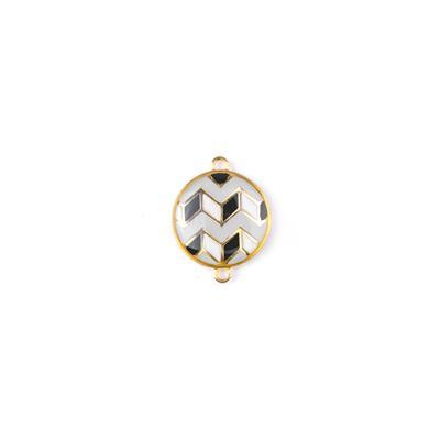 18mm Grey Mix Enamel Gold Plated Round Zigzag Connector Charm - Goody Beads