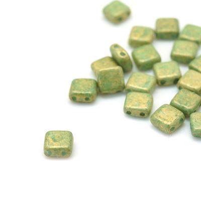 6mm Pacifica Avocado Two Hole Tile Czech Glass Beads by CzechMates - Goody Beads