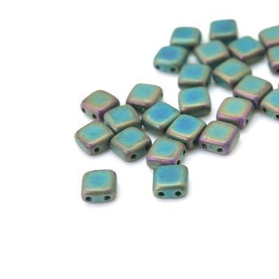 6mm Matte Iris Green Two Hole Tile Czech Glass Beads by CzechMates - Goody Beads