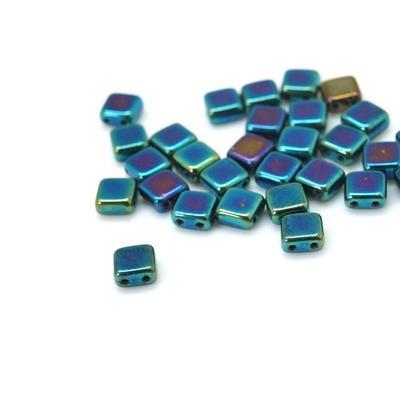 6mm Iris Blue Two Hole Tile Czech Glass Beads by CzechBeads - Goody Beads