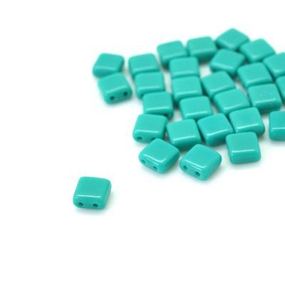 6mm Persian Turquoise Two Hole Tile Czech Glass Beads by CzechMates - Goody Beads