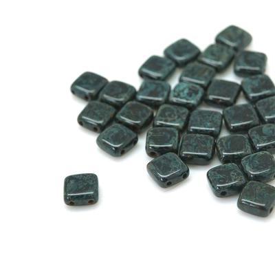 6mm Jet Picasso Two Hole Tile Czech Glass Beads by CzechMates - Goody Beads