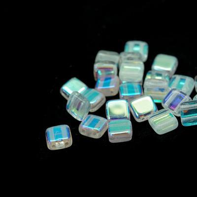 6mm Crystal AB Two Hole Tile Czech Glass Beads by CzechMates - Goody Beads