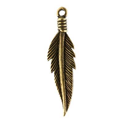 35mm Antique Brass Feather Charm - Goody Beads