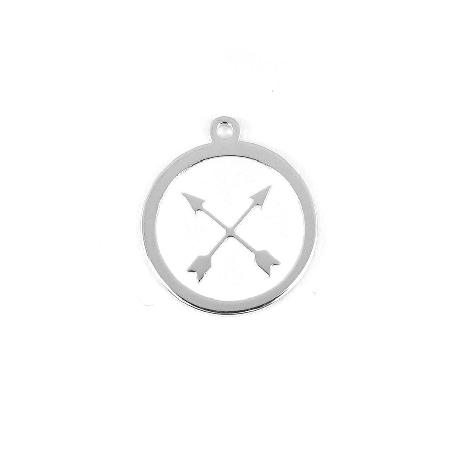 22mm Rhodium Plated Crossed Arrows Charm with White Enamel - Goody Beads