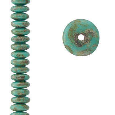 6mm Turquoise Green Opaque with Picasso Czech Disc Spacer Beads from Raven's Journey - Goody Beads