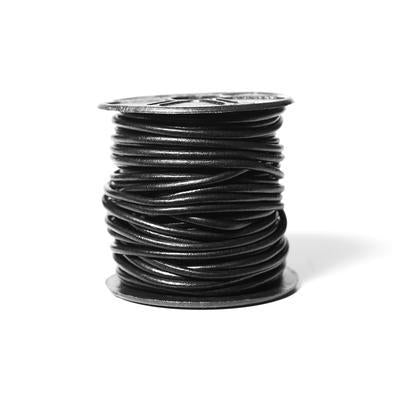 2mm Black Round Leather Cord 10 Meter Spool