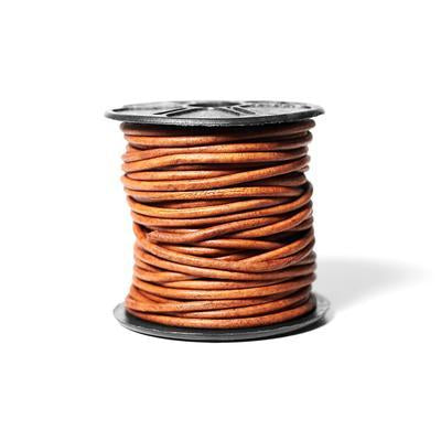 2mm Natural Light Brown Round Leather Cord 10 Meter Spool