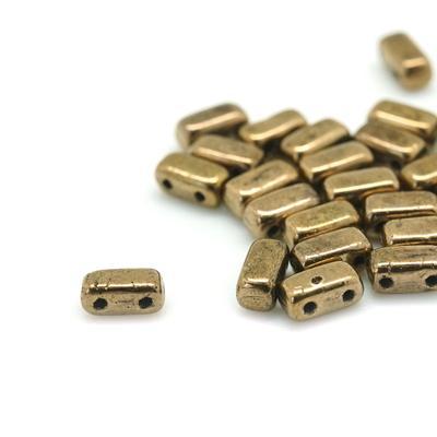 6mm Gold Bronze Two Hole Brick Czech Glass Beads by CzechMates - Goody Beads