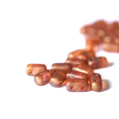 6mm Milky Pink Copper Picasso Two Hole Brick Czech Glass Beads by CzechMates - Goody Beads