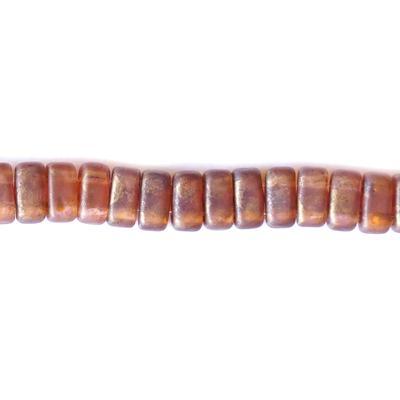 6mm Milky Pink Copper Picasso Two Hole Brick Czech Glass Beads by CzechMates - Goody Beads