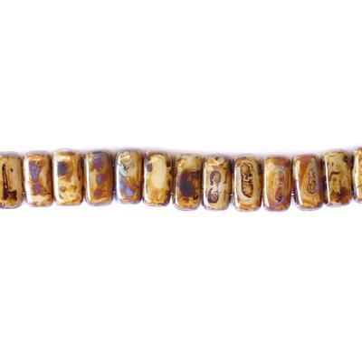 6mm Opaque Light Beige Picasso Two Hole Brick Czech Glass Beads by CzechMates - Goody Beads
