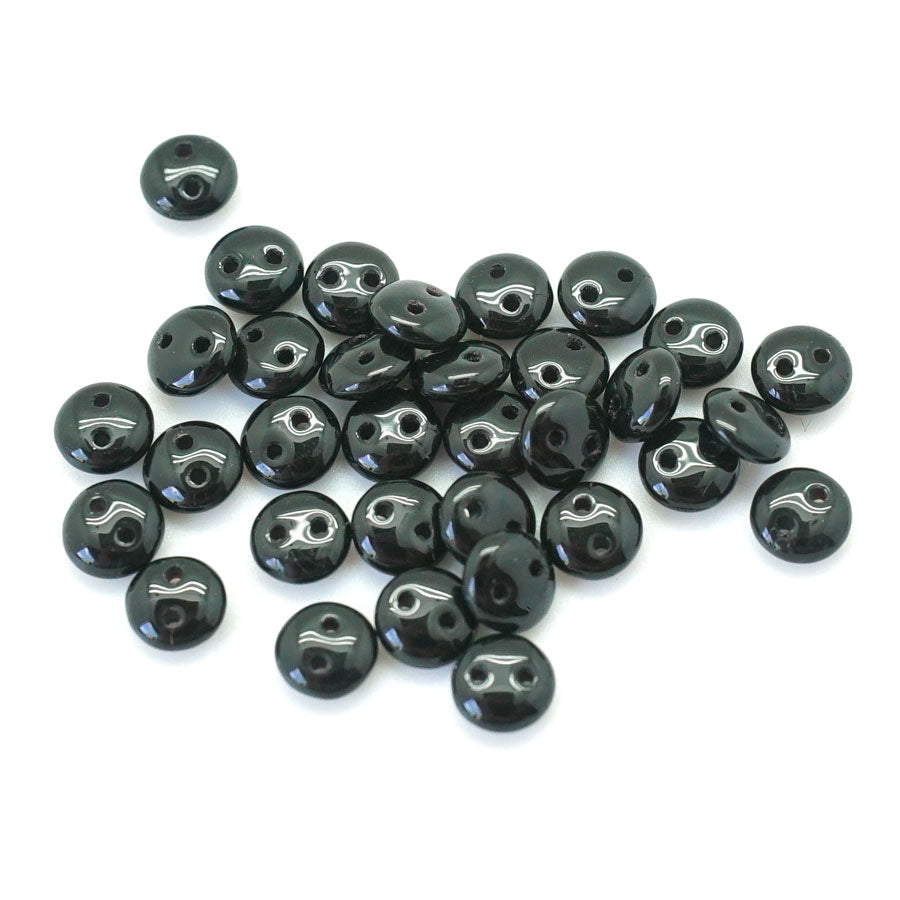 6mm Jet Two Hole Lentil Czech Glass Beads by CzechMates - Goody Beads