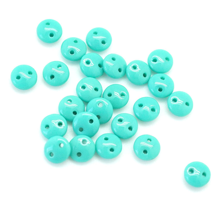 6mm Turquoise Two Hole Lentil Czech Glass Beads by CzechMates - Goody Beads