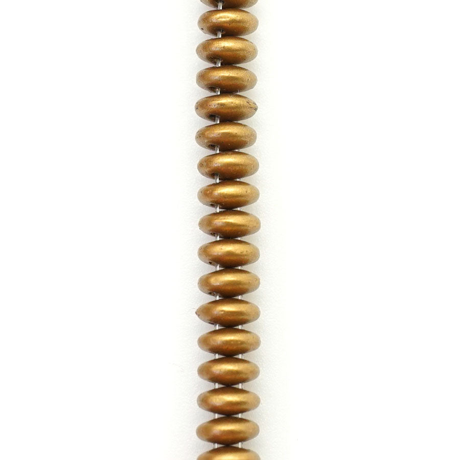 6mm Matte Metallic Goldenrod Two Hole Lentil Czech Glass Beads by CzechMates - Goody Beads
