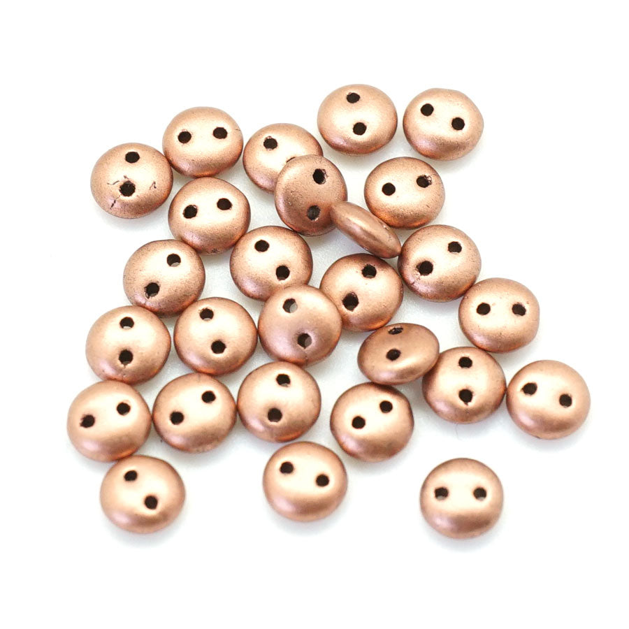 6mm Matte Metallic Copper Two Hole Lentil Czech Glass Beads by CzechMates - Goody Beads