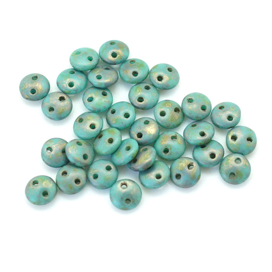 6mm Copper Picasso Turquoise Two Hole Lentil Czech Glass Beads by CzechMates - Goody Beads