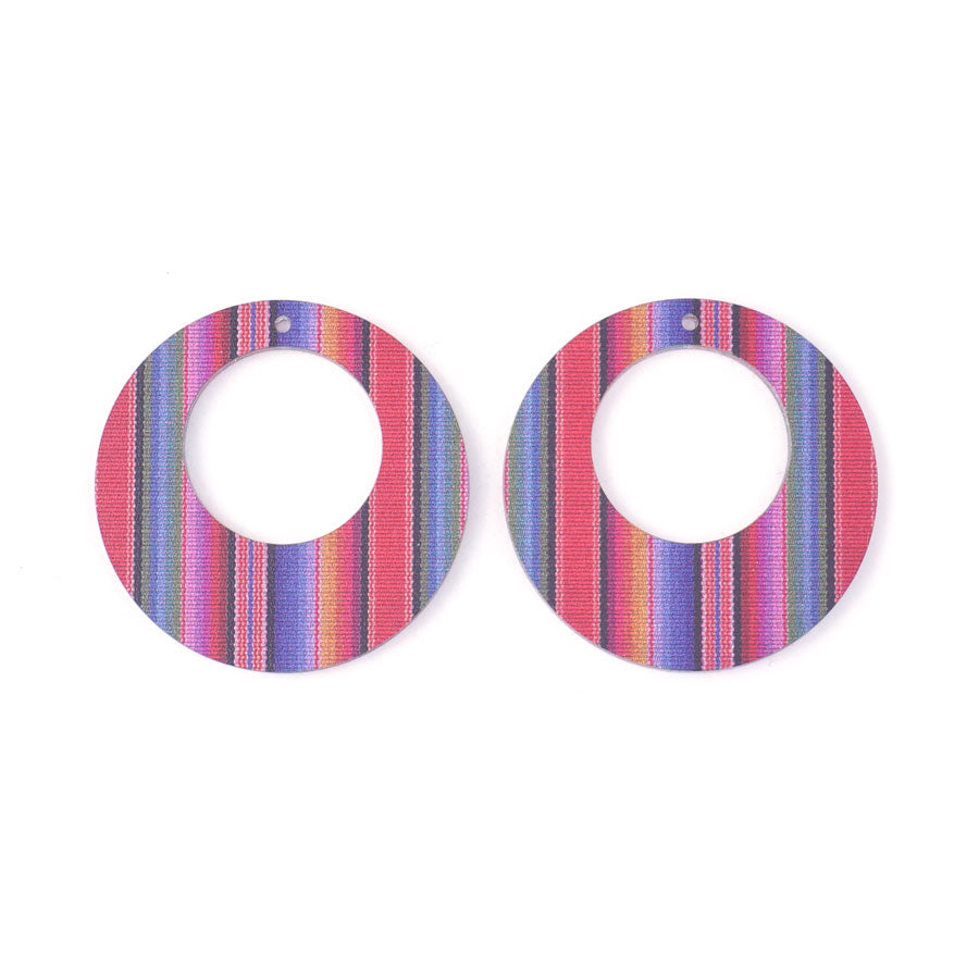 50mm Round with Off Center Cutout Acrylic Component Set - Rainbow Stripe - Goody Beads