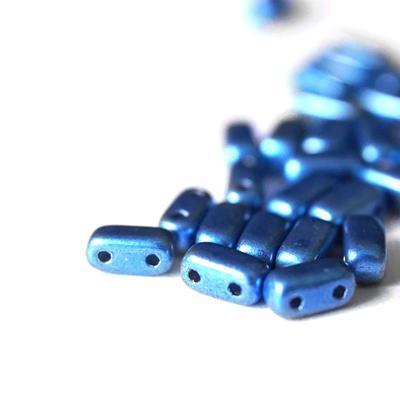 6mm Saturated Metallic Little Boy Blue Two Hole Brick Czech Glass Beads by CzechMates - Goody Beads