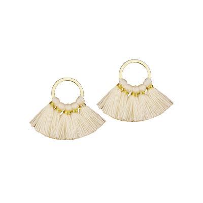 19x29mm Cream Fan Tassel on Gold Ring - Goody Beads