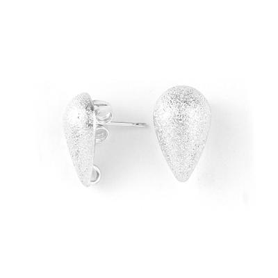 14mm Silver Plated Brass Stardust Teardrop Half Dome Post Earrings with Hidden Loop - Goody Beads