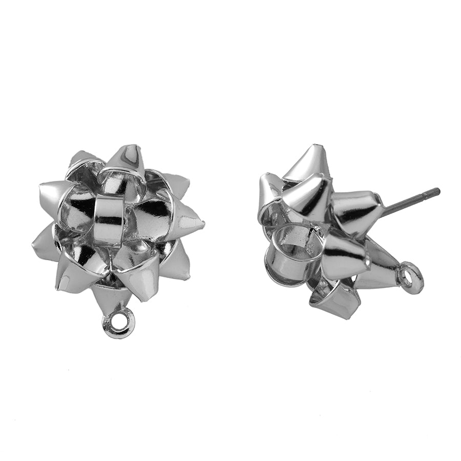 19mm Ornate Metal Bow Post Earrings - Silver - Goody Beads