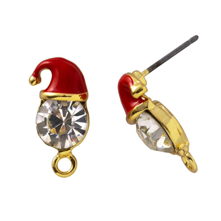 17mm Enamel Red Hat Big Bling Post Earrings - Goody Beads