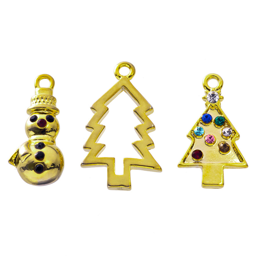 Festive Holiday Charm 3 piece Set in Gold Plating - Goody Beads