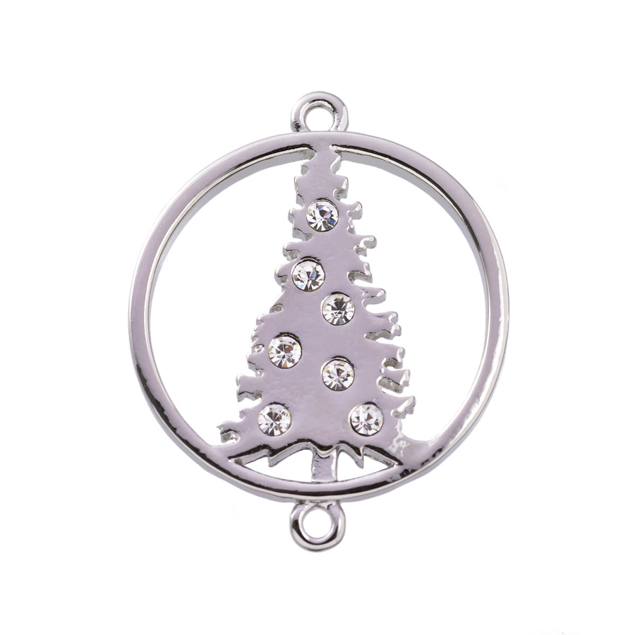 31mm Sparkly Christmas Tree Connector in Rhodium Plating - Goody Beads