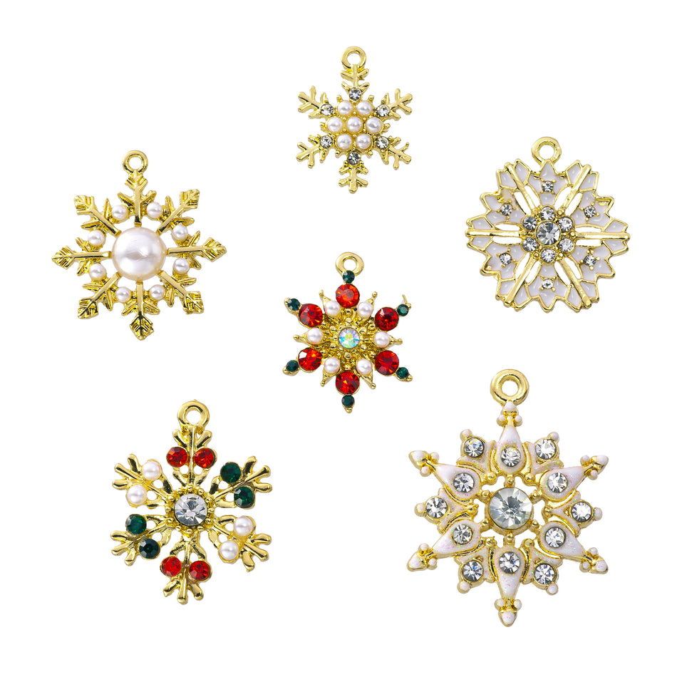 Vintage Snowflake 6 Piece Charm/Pendant Set - Gold - Goody Beads