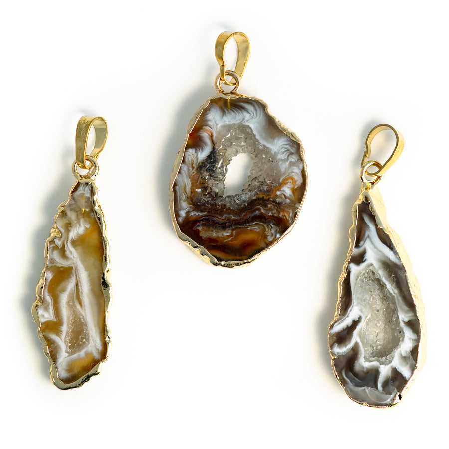 28-35mm Druzy Agate Gold Plated Pendant - Small