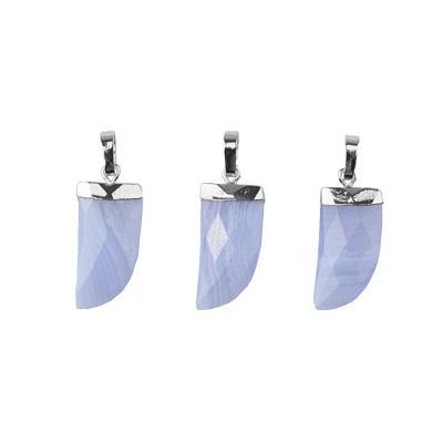 20mm Silver Plated Blue Lace Agate Faceted Tooth Pendant - Goody Beads