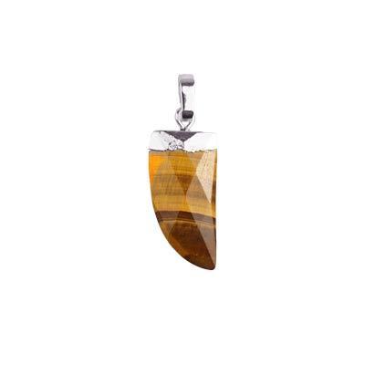 20mm Silver Plated Tiger Eye Faceted Tooth Pendant - Goody Beads