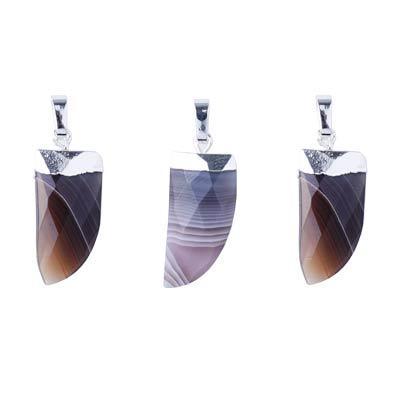 20mm Silver Plated Botswana Agate Faceted Tooth Pendant - Goody Beads