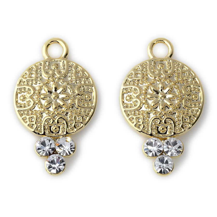 25x15mm Crystal Embellished Ornate Drop Charm/Pendant in Gold Plating from the Glam Collection (2 Pieces)