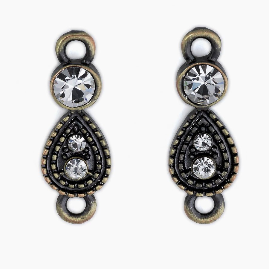 20x8mm Crystal Embellished Intricate Link/Connector in Antique Brass Plating from the Glam Collection (1 Pair)