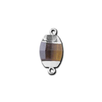 15mm Silver Plated Tiger Eye Faceted Oval Connector - Goody Beads