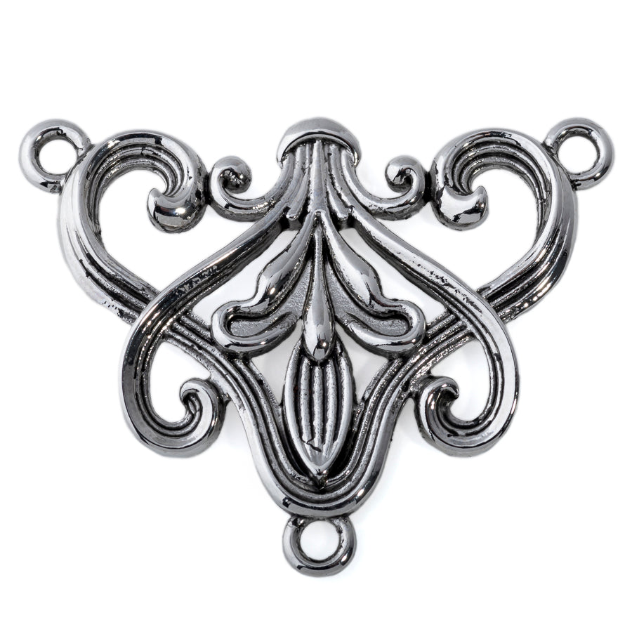 33x41mm Scroll Design Pendant/Connector in Rhodium Plating from the Global Collection