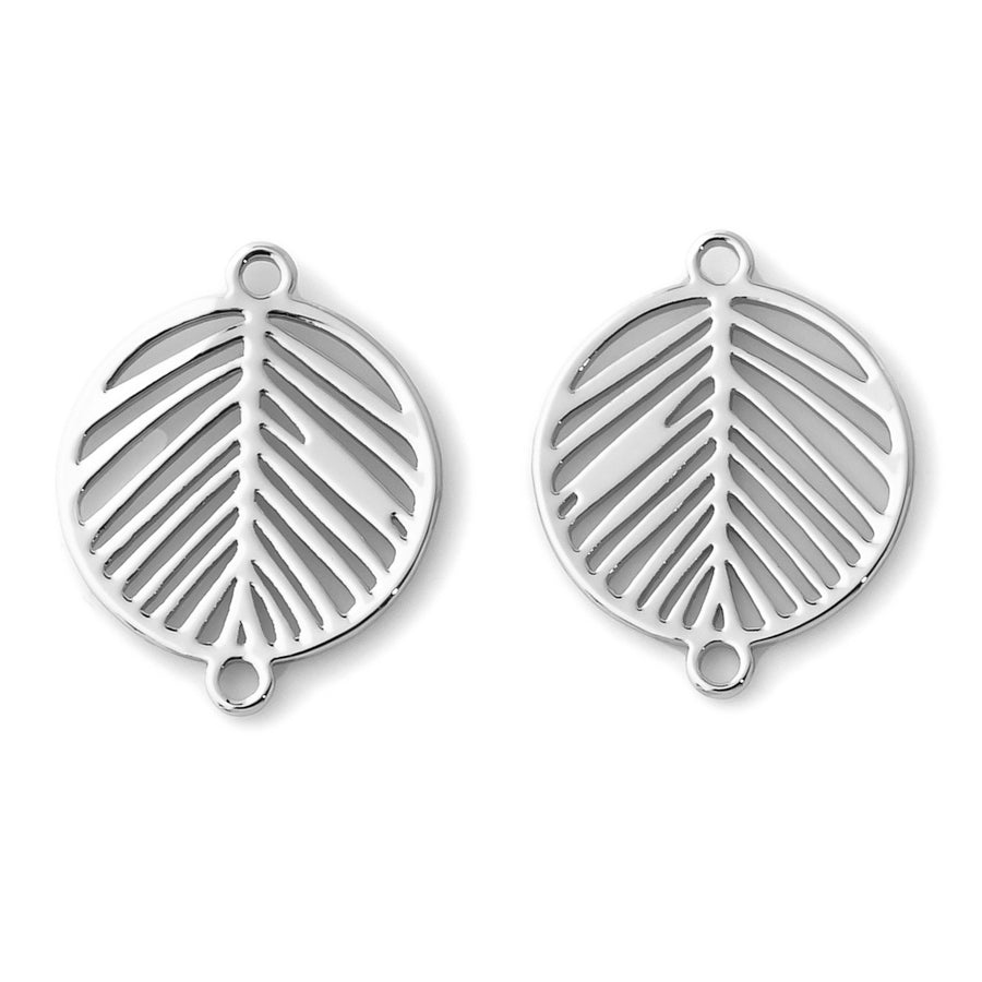 23x18mm Round Leaf Cutout Connector from the Deco Collection - Rhodium Plated Brass (1 Pair)