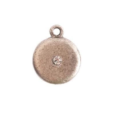 16x13mm Antique .999 Fine Silver Plated Pewter Small Disk Crystal Circle Metal Charm by Nunn Design - Goody Beads