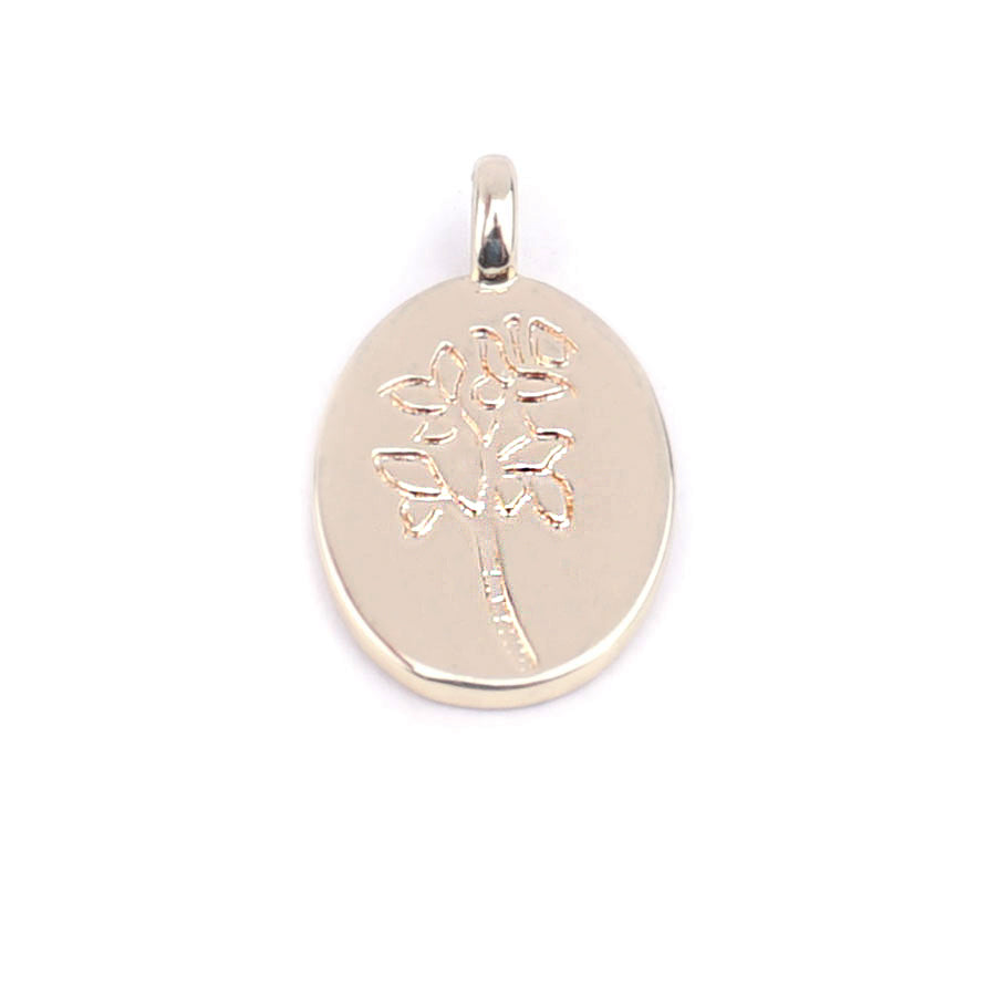 14mm 14k Gold Plated Brass Oval Floral Charm/Pendant - Goody Beads