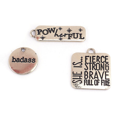 PowHERful 3 Piece Charm Set in Gold - "She is…..." "PowHERful" "Badass" - GB Exclusive - Goody Beads