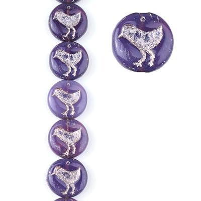 12mm Transparent Purple with Silver Wash Bird Coin Czech Glass Beads from Raven's Journey - Goody Beads